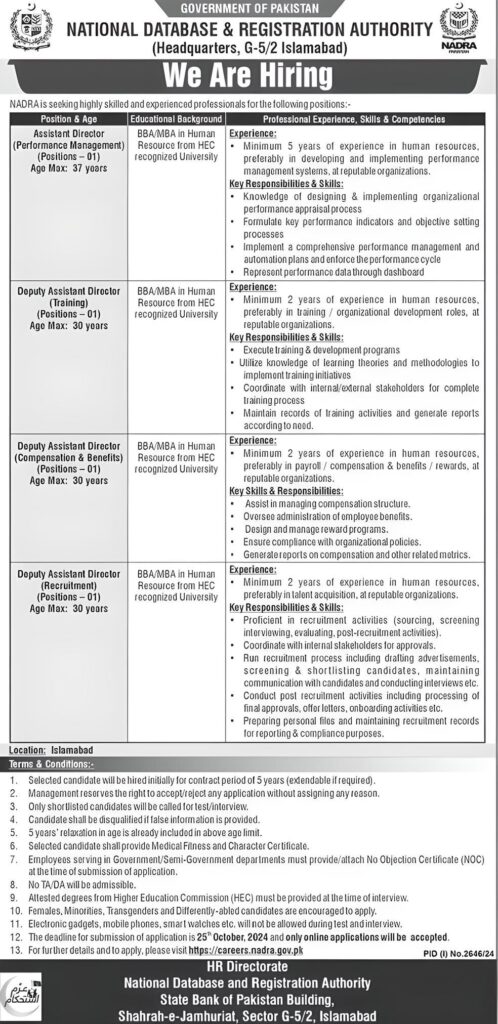 Nadra Islamabad Jobs 2024 Online Apply