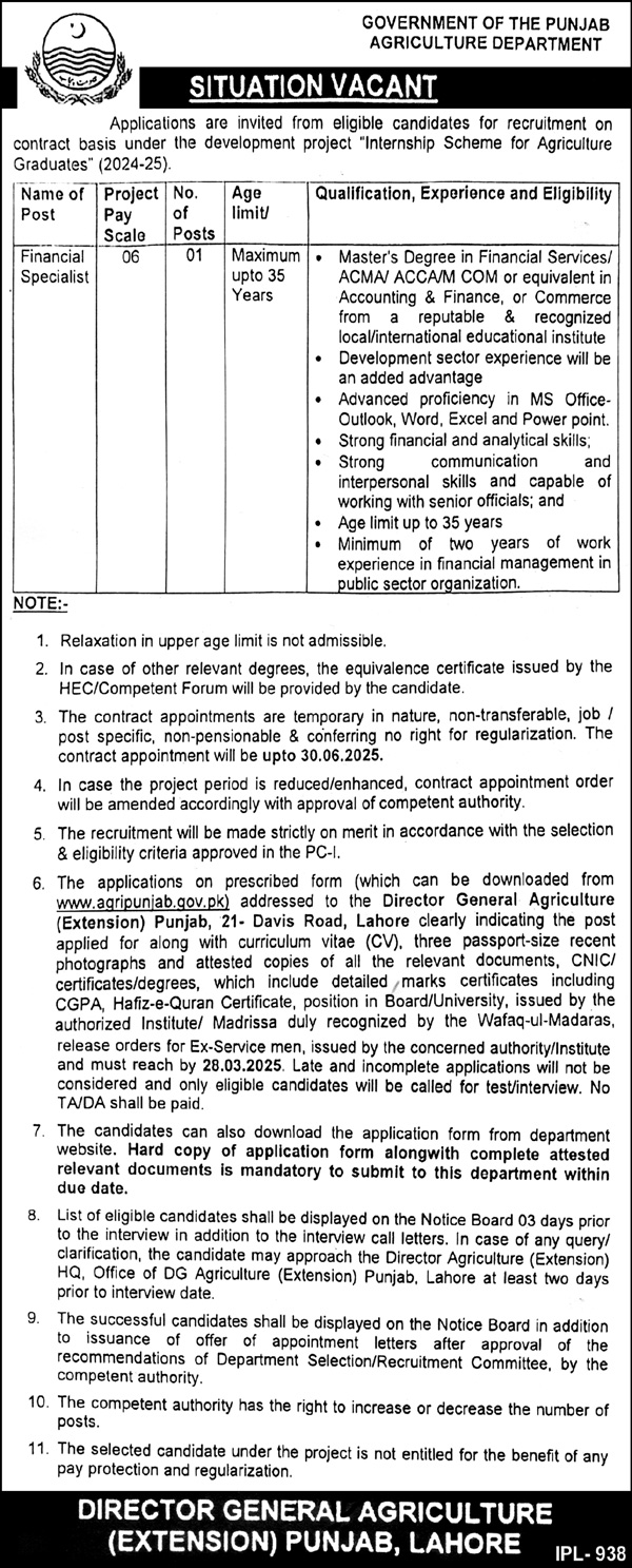 Agriculture Department Punjab Jobs 2025
