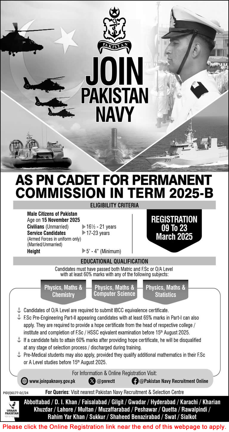 Join Pakistan Navy as PN Cadet 2025