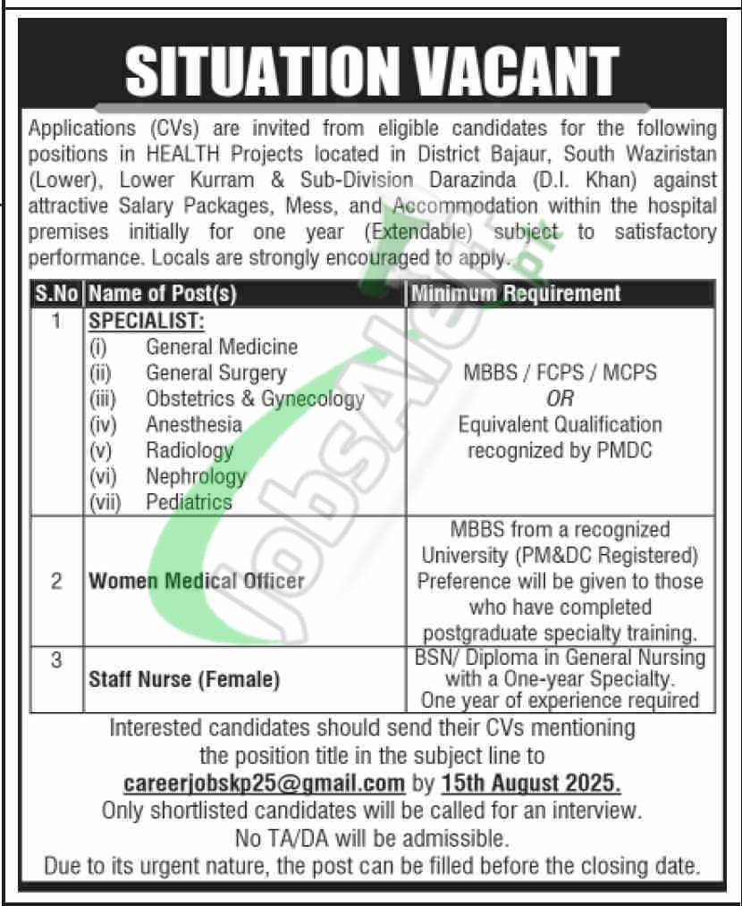Health Department KPK Jobs 2025