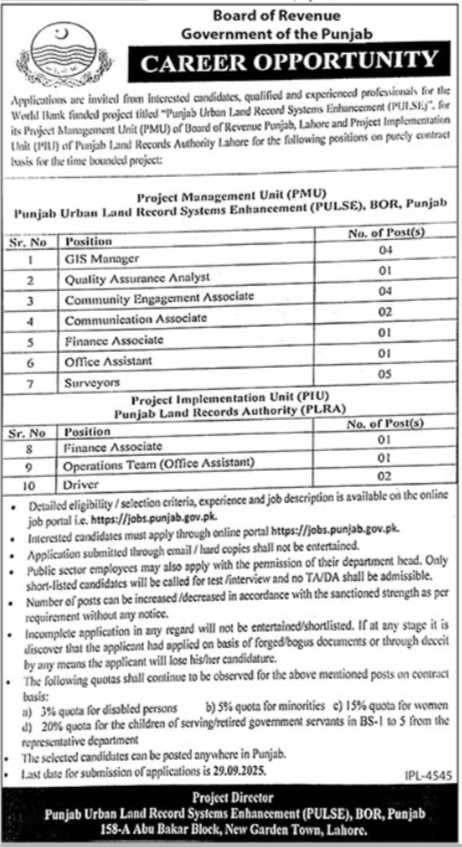 Board of Revenue Punjab Jobs 2025
